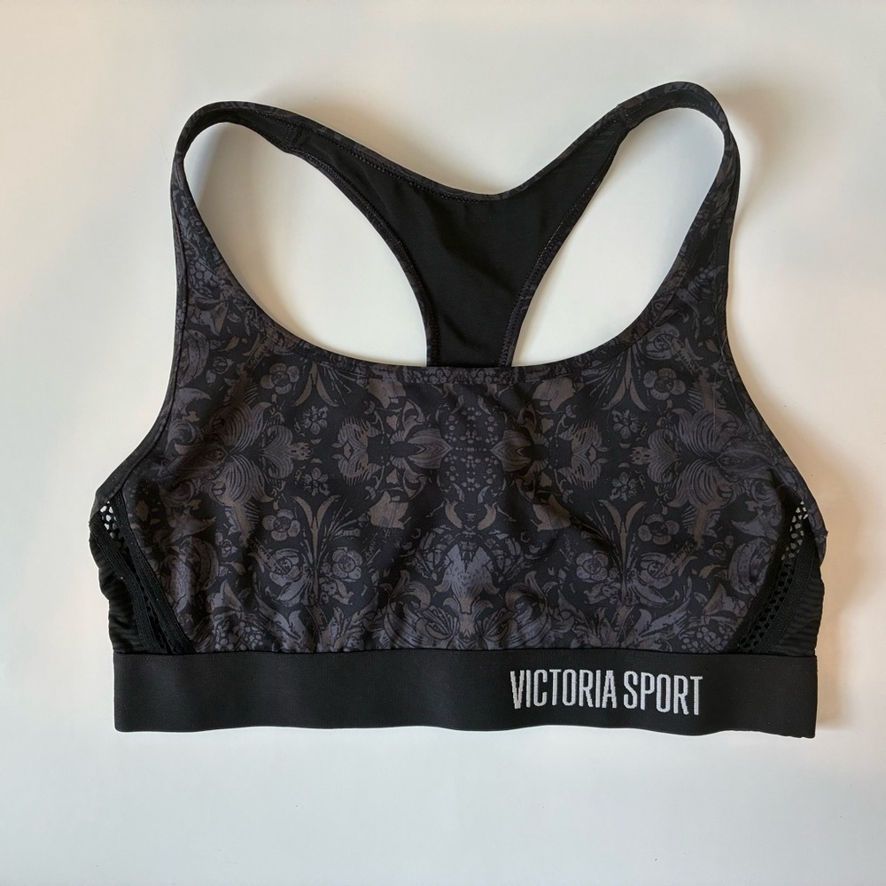 Victoria Secret Victoria Sport Black Floral Sports Bra Unpadded Size Medium